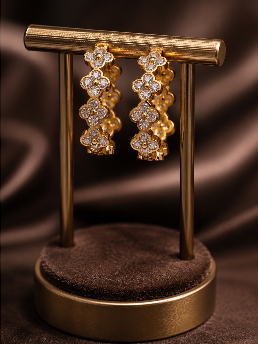 14K gold plated floral hoop earrings - Picture 2 of 4